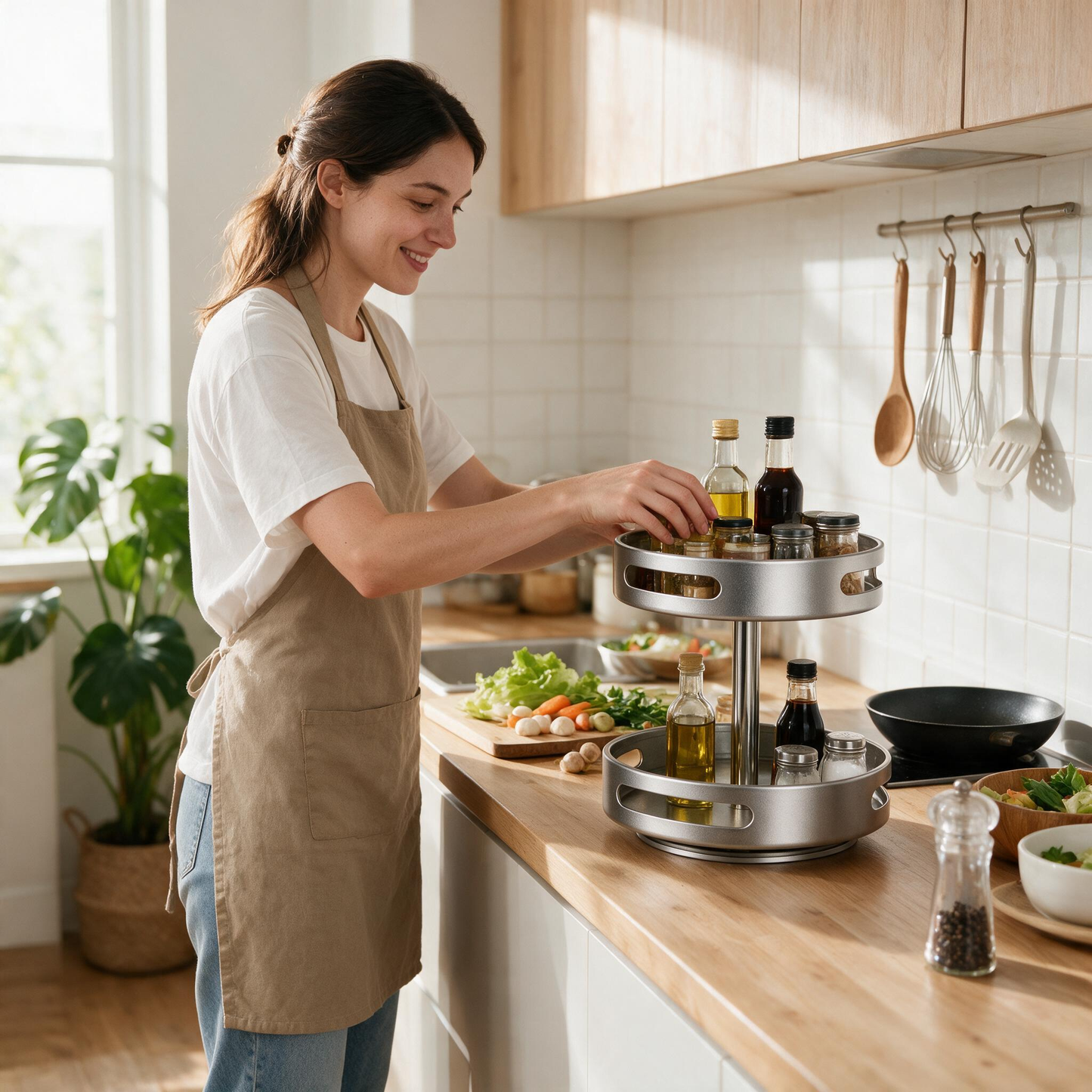 🧂 Rotating Spice Rack | Metal | Kitchen | Cooks | Brushed Silver