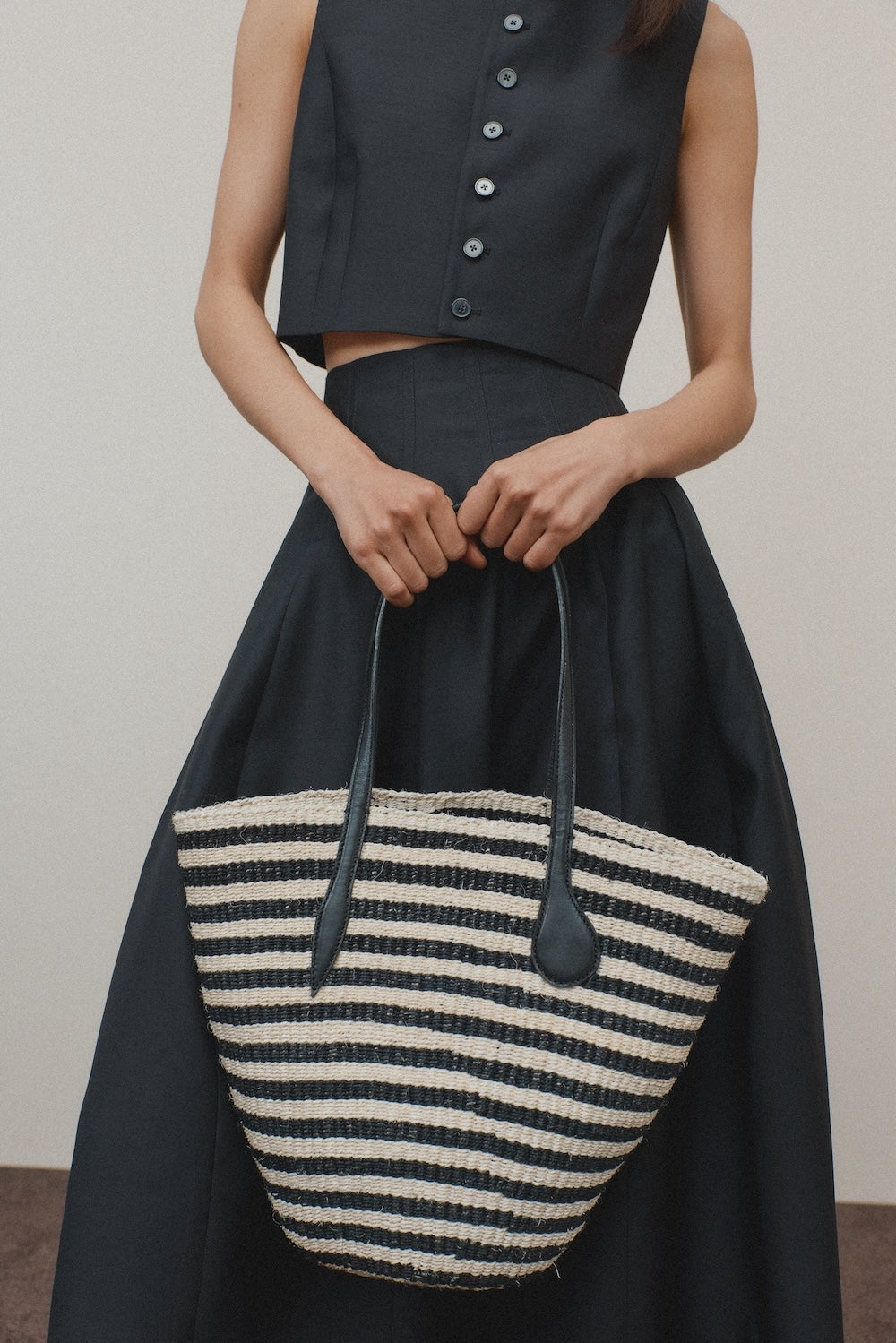 Straw Basket Black and Cream