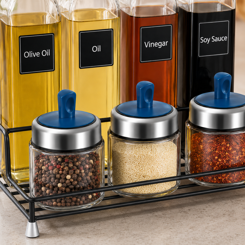 🧂 Condiment Set | Glass Kitchen Home-Cooks | Modern Organized Display