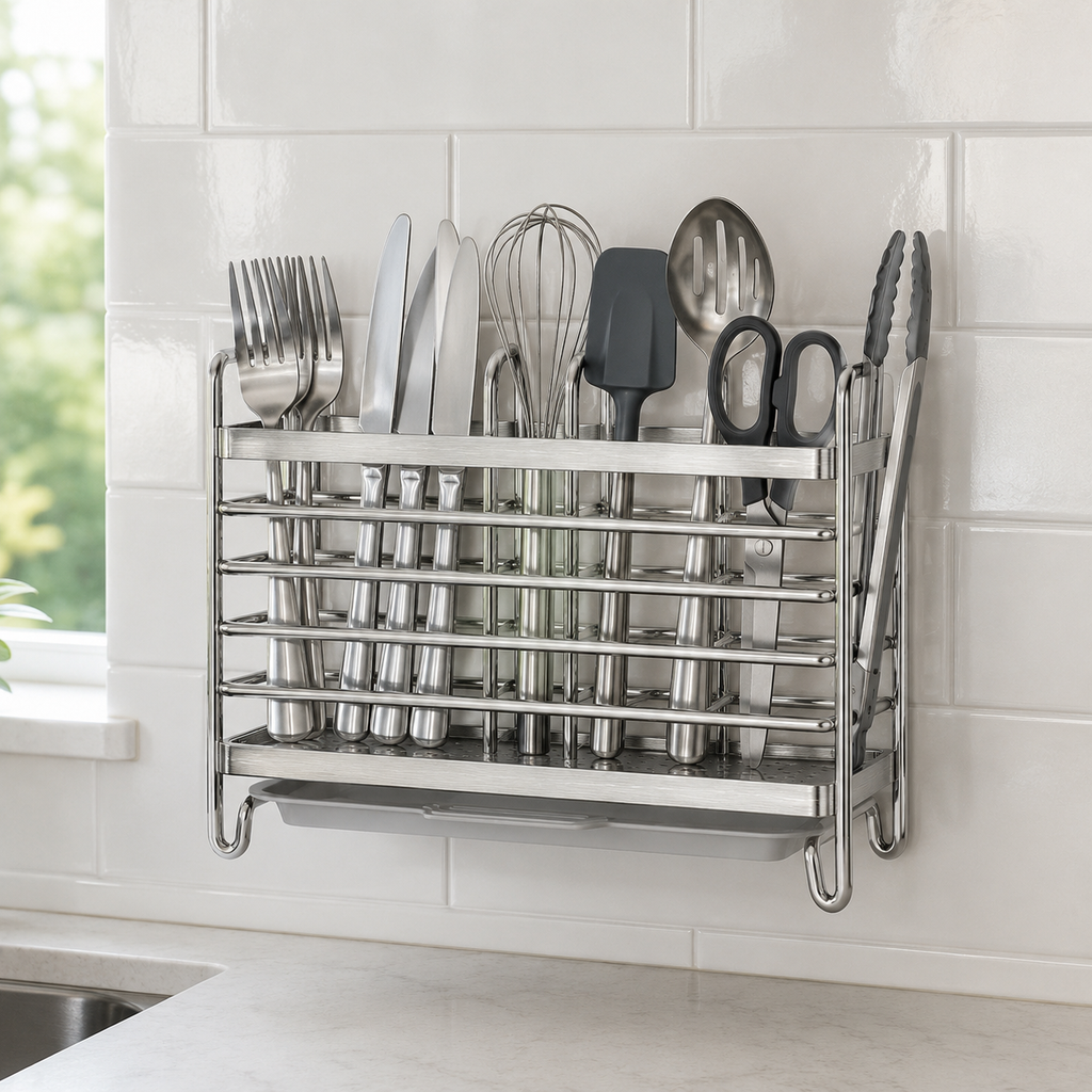 🍴 Utensil Organizer | Metal Kitchen Home-Cooks | Sleek Wall-Mounted Minimalism