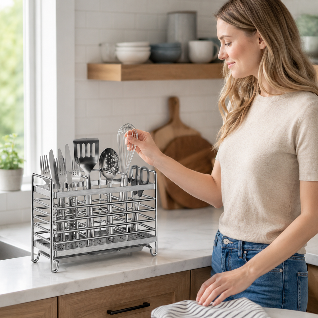 🍴 Utensil Organizer | Metal Kitchen Home-Cooks | Sleek Wall-Mounted Minimalism