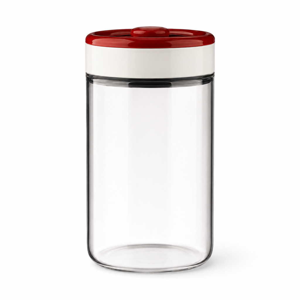 🫙 Vacuum Canister | Glass Kitchen Home-Cooks | Airtight Crimson Clarity