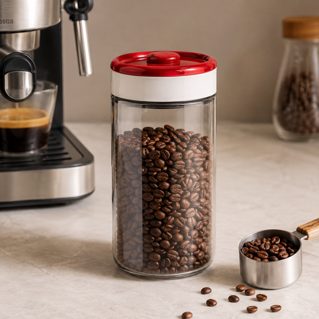 🫙 Vacuum Canister | Glass Kitchen Home-Cooks | Airtight Crimson Clarity