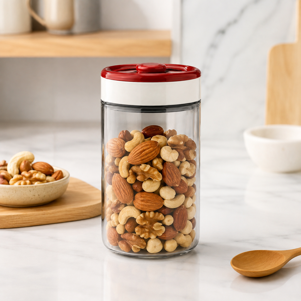🫙 Vacuum Canister | Glass Kitchen Home-Cooks | Airtight Crimson Clarity