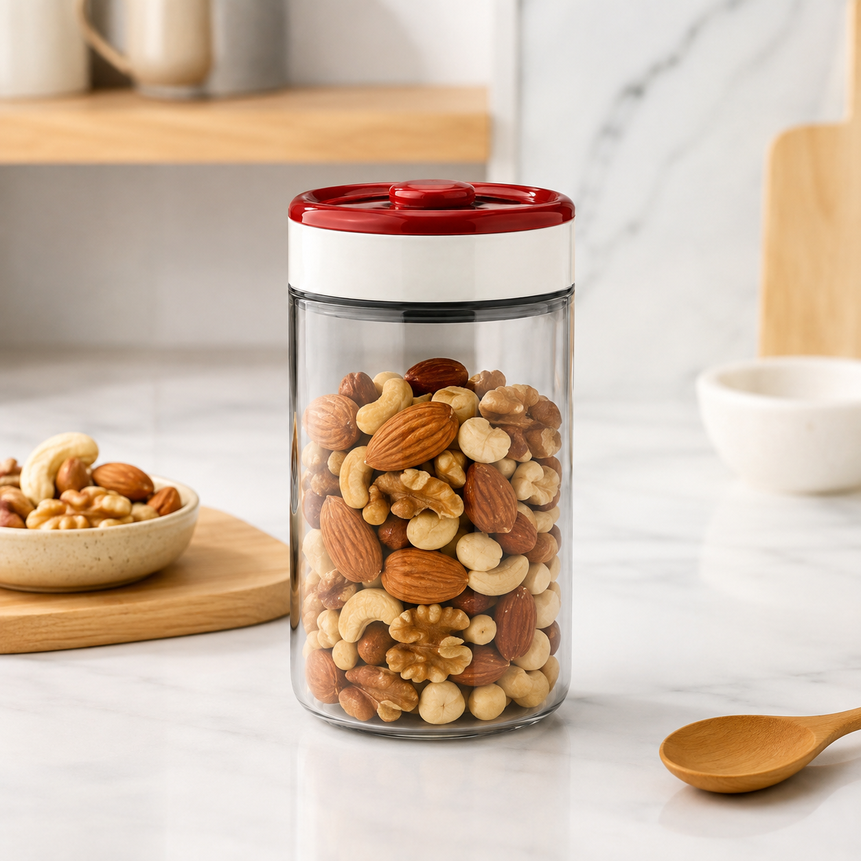 🫙 Vacuum Canister | Glass Kitchen Home-Cooks | Airtight Crimson Clarity
