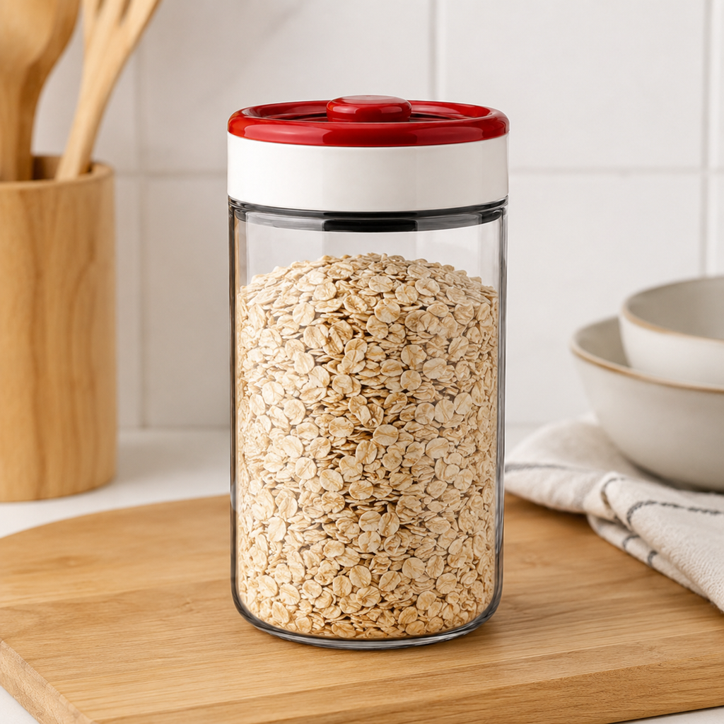 🫙 Vacuum Canister | Glass Kitchen Home-Cooks | Airtight Crimson Clarity