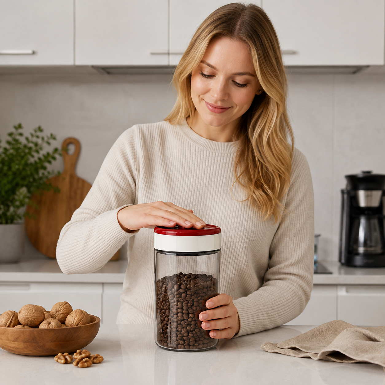 🫙 Vacuum Canister | Glass Kitchen Home-Cooks | Airtight Crimson Clarity