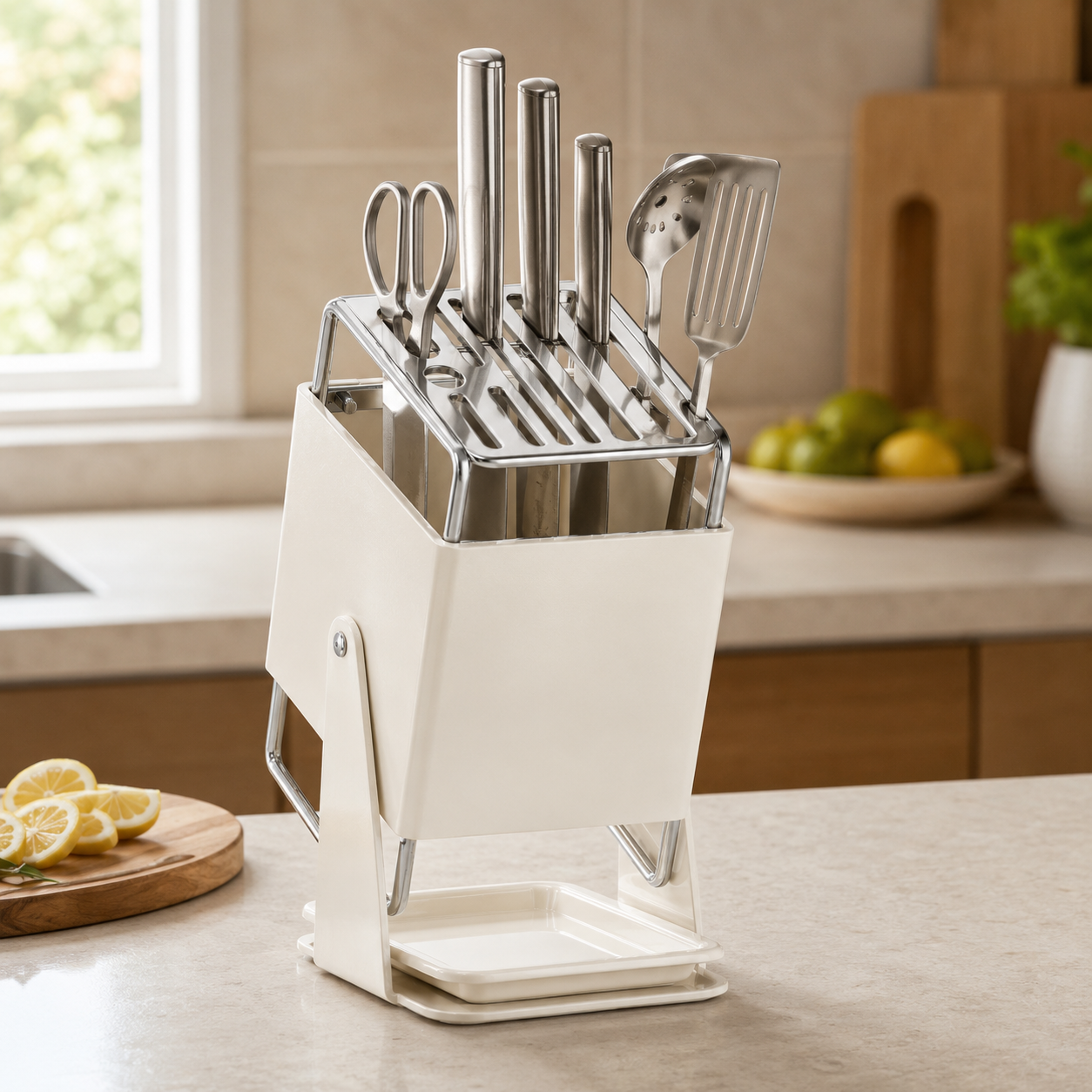 🔪 Knife Organizer | Metal Kitchen Home-Cooks | Cream Space-Saving Design