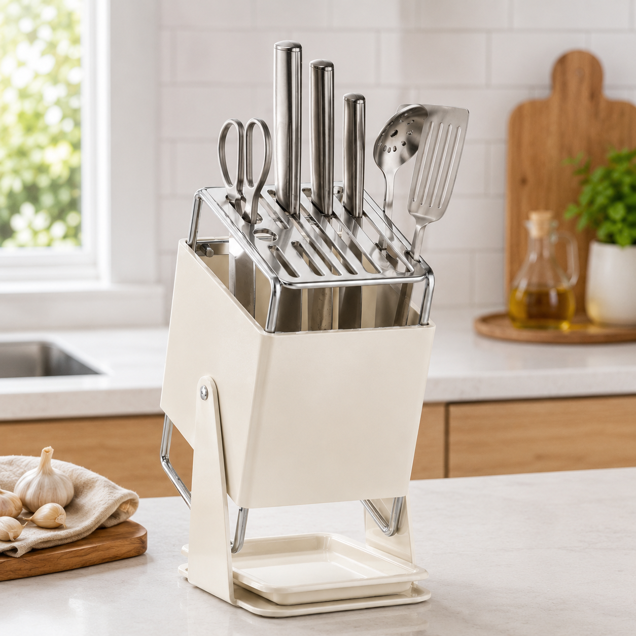 🔪 Knife Organizer | Metal Kitchen Home-Cooks | Cream Space-Saving Design