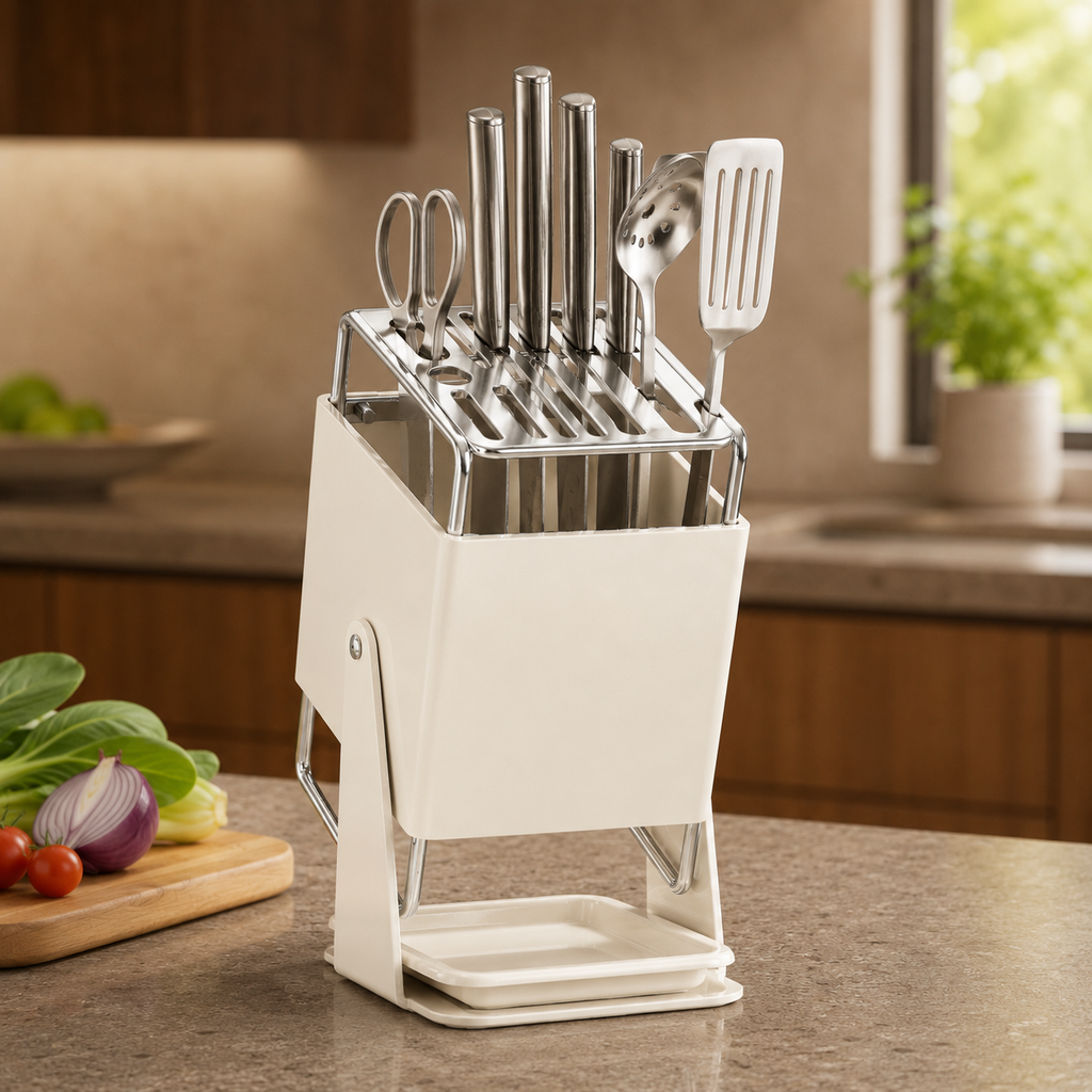 🔪 Knife Organizer | Metal Kitchen Home-Cooks | Cream Space-Saving Design
