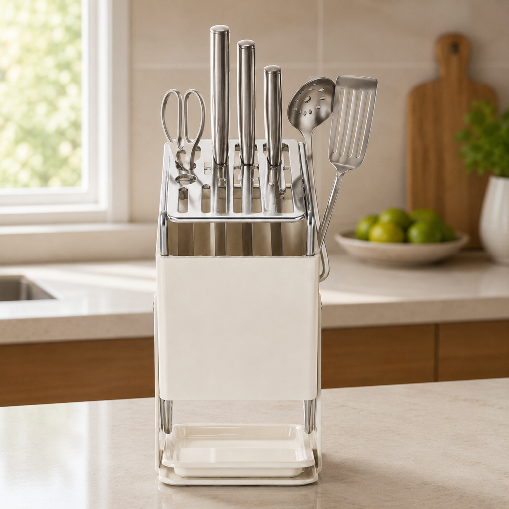 🔪 Knife Organizer | Metal Kitchen Home-Cooks | Cream Space-Saving Design