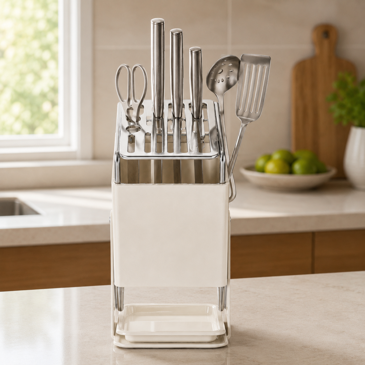 🔪 Knife Organizer | Metal Kitchen Home-Cooks | Cream Space-Saving Design
