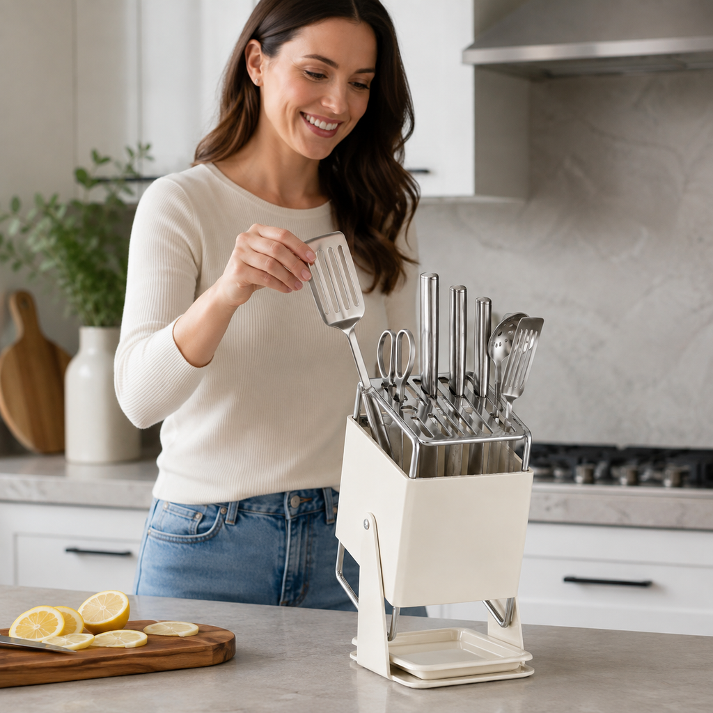 🔪 Knife Organizer | Metal Kitchen Home-Cooks | Cream Space-Saving Design