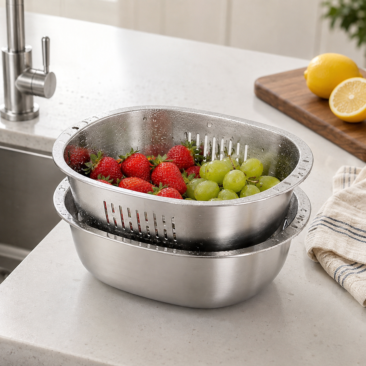 🥬 Colander Set | Stainless Kitchen Home-Cooks | Sleek Drainage Design