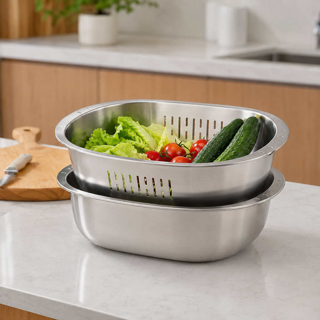 🥬 Colander Set | Stainless Kitchen Home-Cooks | Sleek Drainage Design