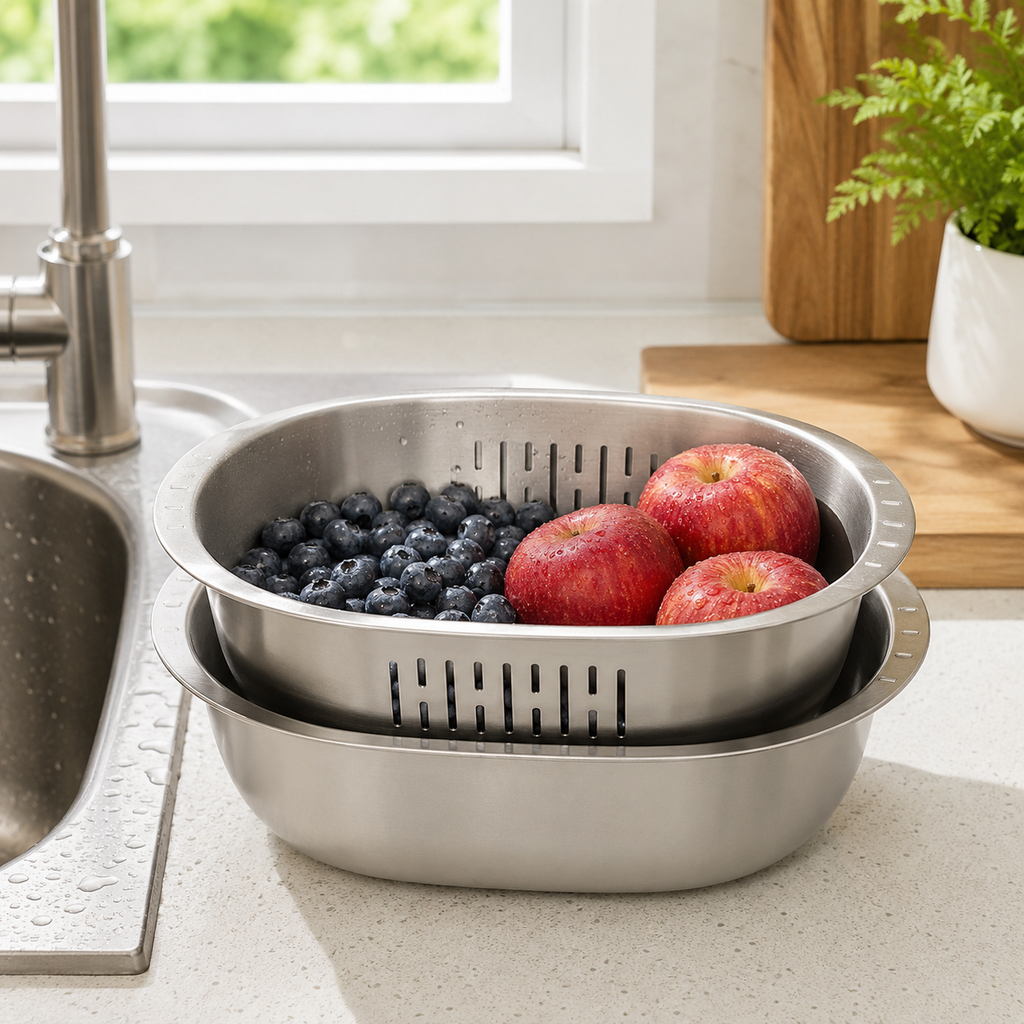 🥬 Colander Set | Stainless Kitchen Home-Cooks | Sleek Drainage Design