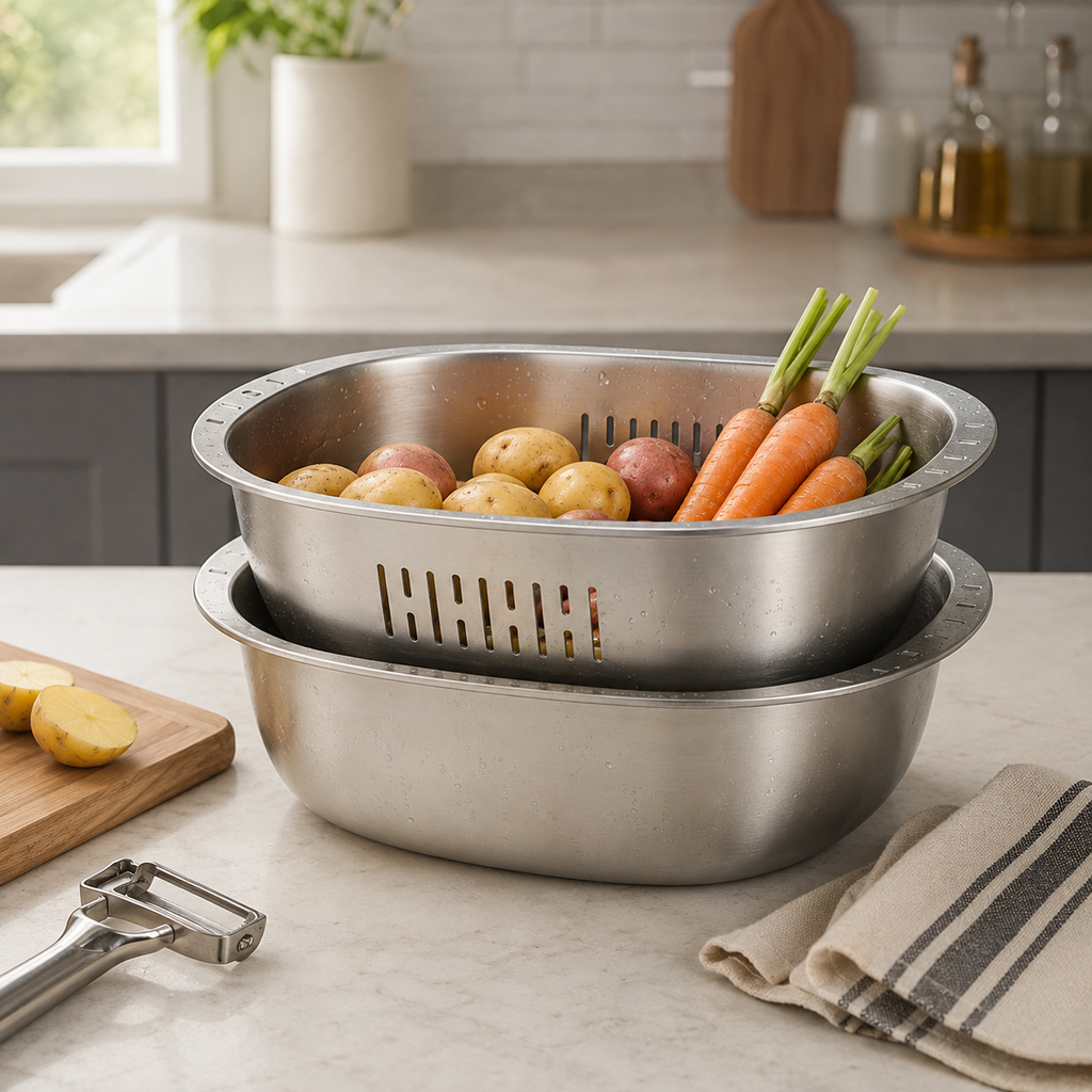 🥬 Colander Set | Stainless Kitchen Home-Cooks | Sleek Drainage Design