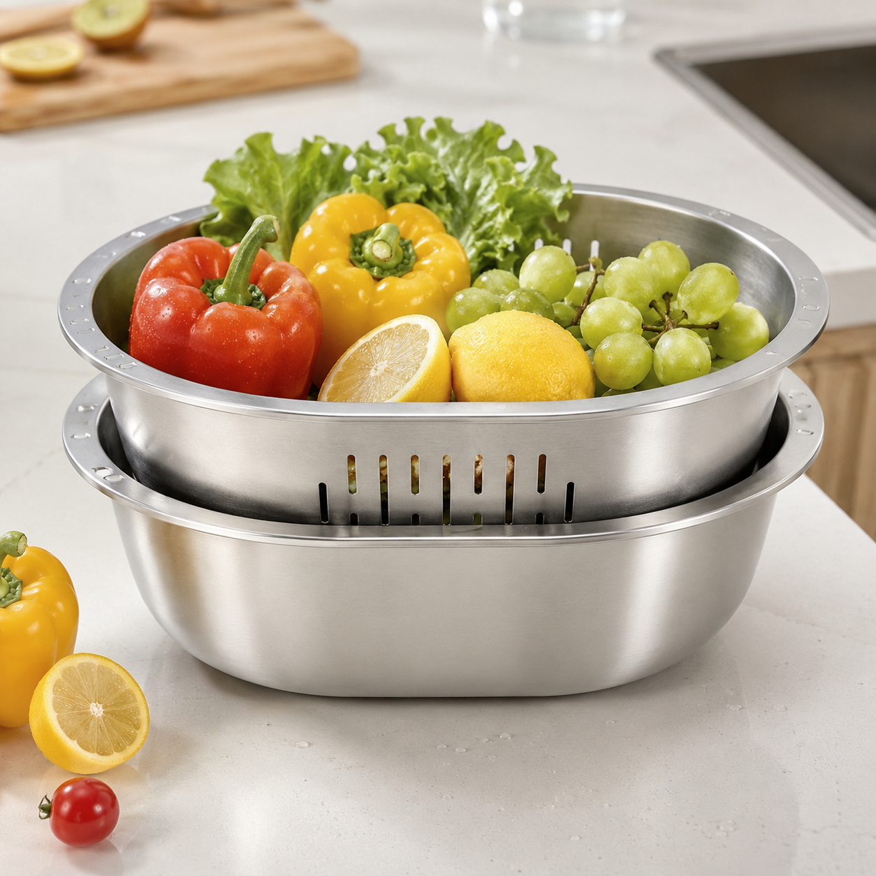 🥬 Colander Set | Stainless Kitchen Home-Cooks | Sleek Drainage Design