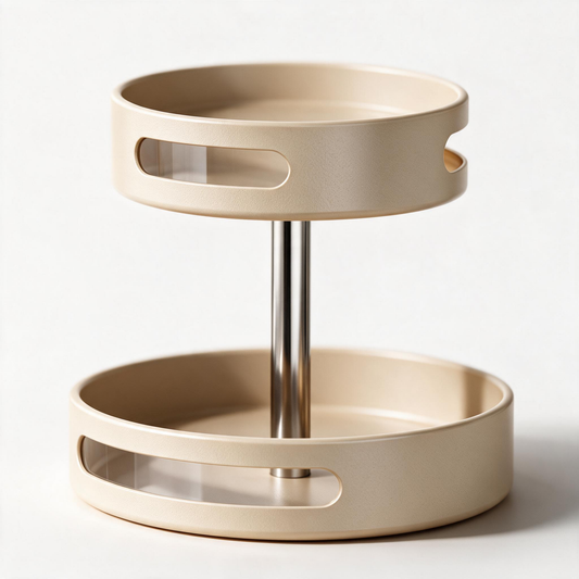 🤎 Spice Organizer | Metal-Accent Kitchen Home-Cooks | Beige Rotating Elegance