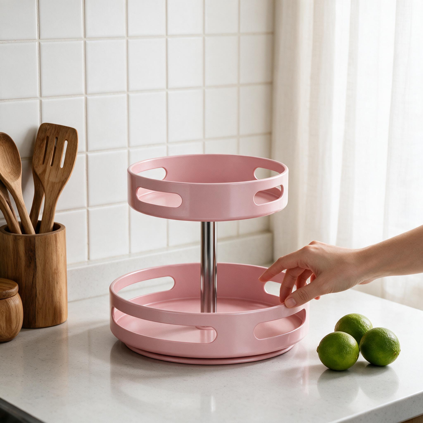 🎀 Rotating Organizer | Metal-Accent Kitchen Bakers | Blush Pink Charm