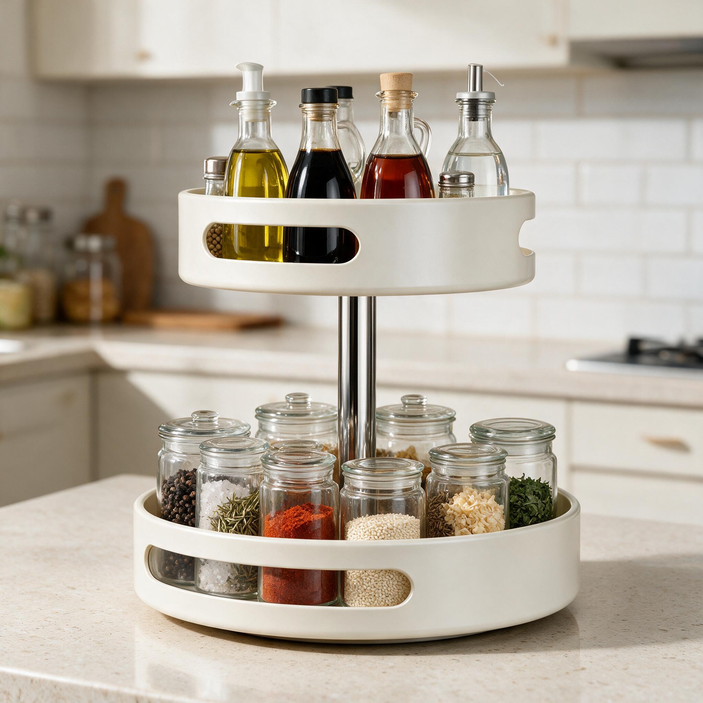 🧂 Spice Organizer | Metal Kitchen Cooks | Cream Rotating Design