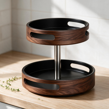🪵 Spice Organizer | Walnut-Look Kitchen Cooks | Rotating Woodgrain Elegance