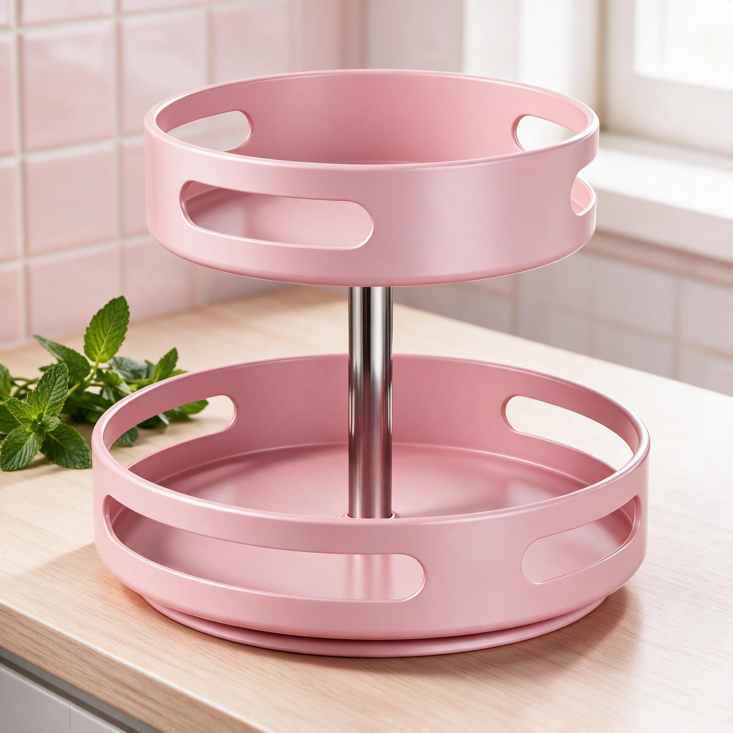 🎀 Rotating Organizer | Metal-Accent Kitchen Bakers | Blush Pink Charm