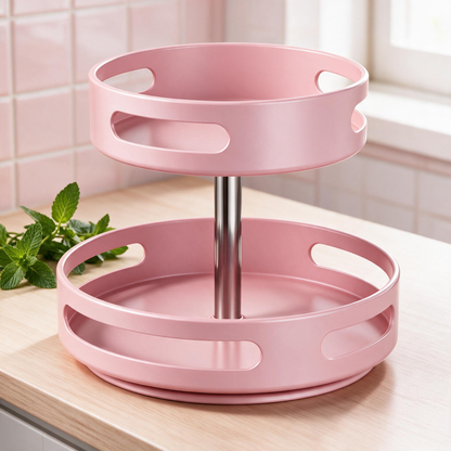 🎀 Rotating Organizer | Metal-Accent Kitchen Bakers | Blush Pink Charm