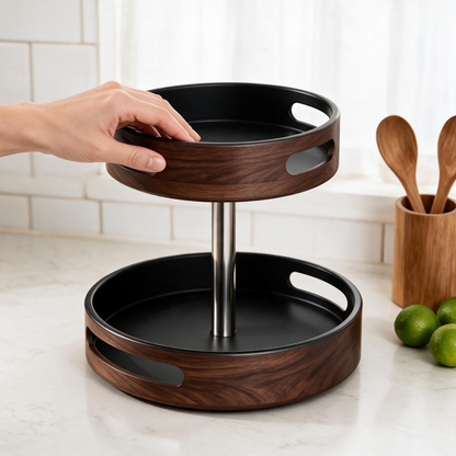🪵 Spice Organizer | Walnut-Look Kitchen Cooks | Rotating Woodgrain Elegance