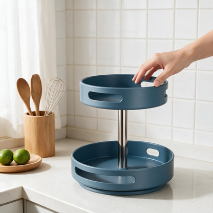 🔵 Spice Organizer | Metal-Accent Kitchen Home-Cooks | Misty Blue Rotation