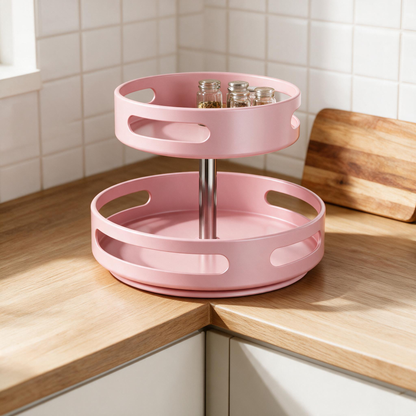 🎀 Rotating Organizer | Metal-Accent Kitchen Bakers | Blush Pink Charm