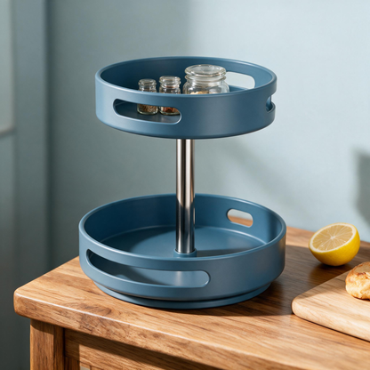 🔵 Spice Organizer | Metal-Accent Kitchen Home-Cooks | Misty Blue Rotation