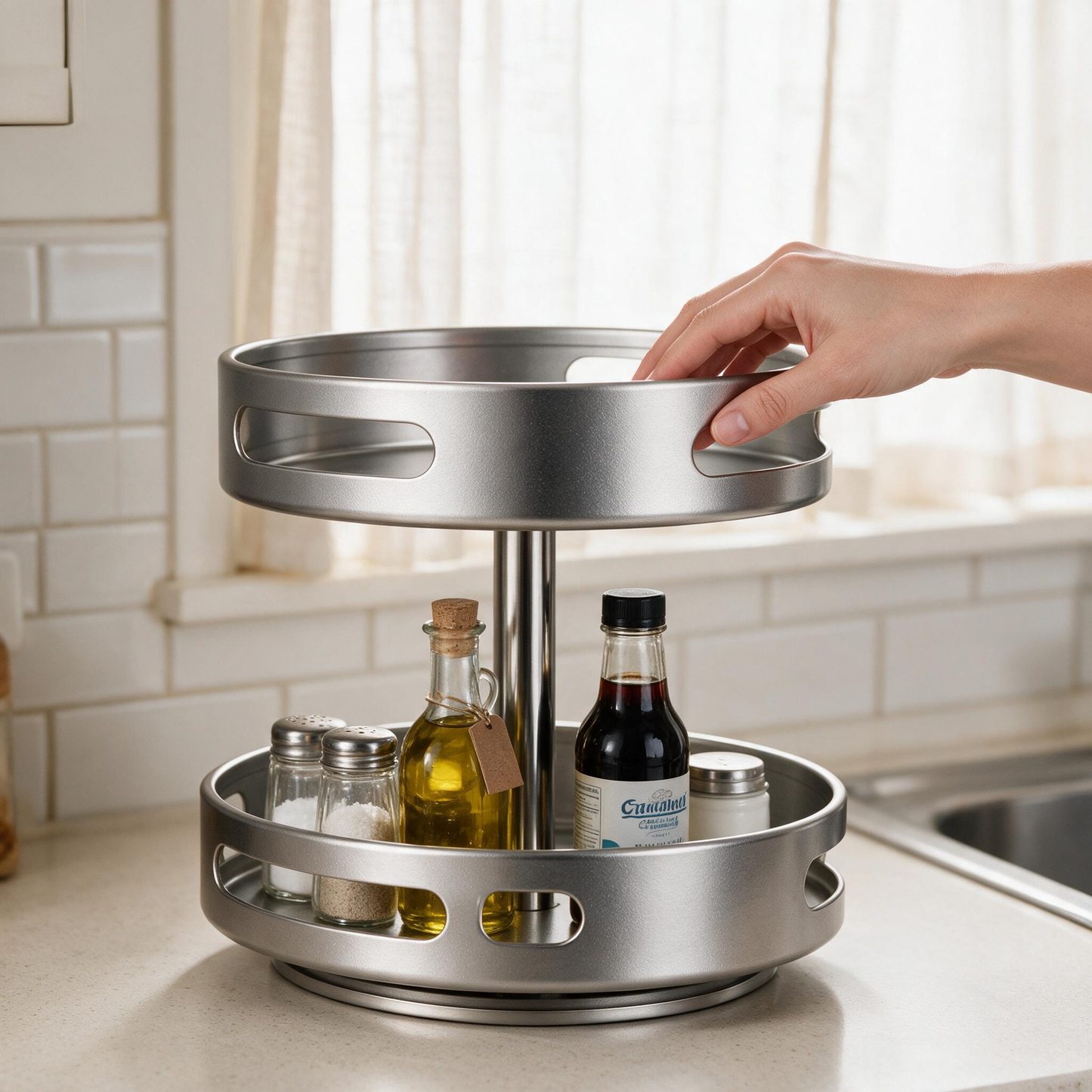 🧂 Rotating Spice Rack | Metal | Kitchen | Cooks | Brushed Silver