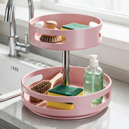 🎀 Rotating Organizer | Metal-Accent Kitchen Bakers | Blush Pink Charm