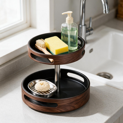 🪵 Spice Organizer | Walnut-Look Kitchen Cooks | Rotating Woodgrain Elegance