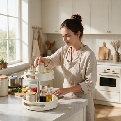 🧂 Spice Organizer | Metal Kitchen Cooks | Cream Rotating Design