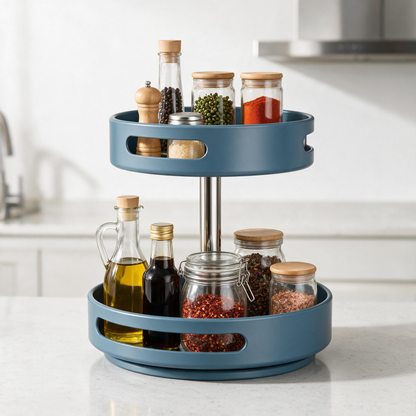 🔵 Spice Organizer | Metal-Accent Kitchen Home-Cooks | Misty Blue Rotation