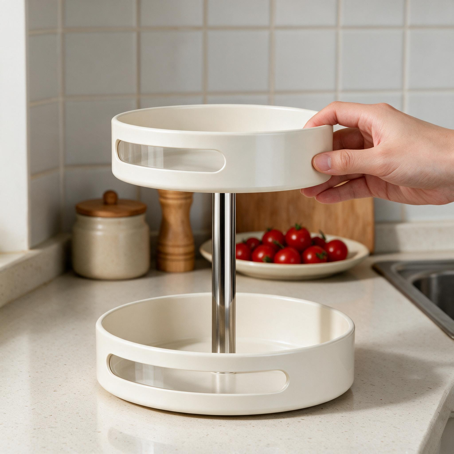 🧂 Spice Organizer | Metal Kitchen Cooks | Cream Rotating Design