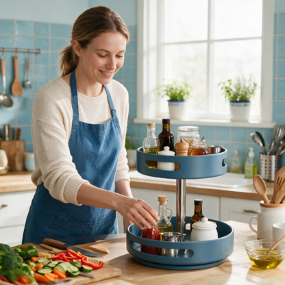 🔵 Spice Organizer | Metal-Accent Kitchen Home-Cooks | Misty Blue Rotation
